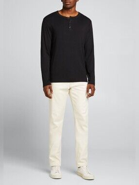 EUC•Theory Essential Henley Long Sleeve Pima Cotton Baby Alpaca Black Mens•MED⚫
